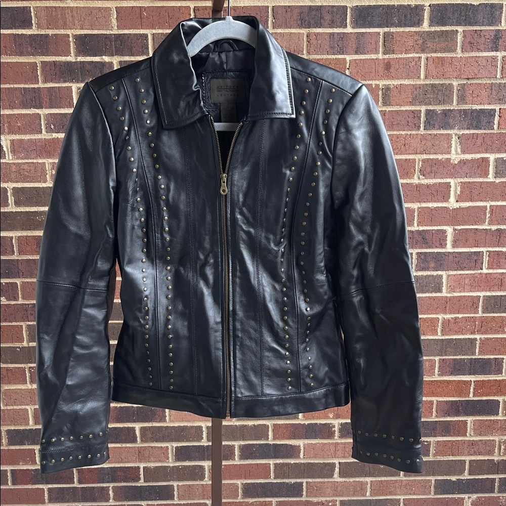 JohnPaulRichard Black Leather Jacket with Stud Accents